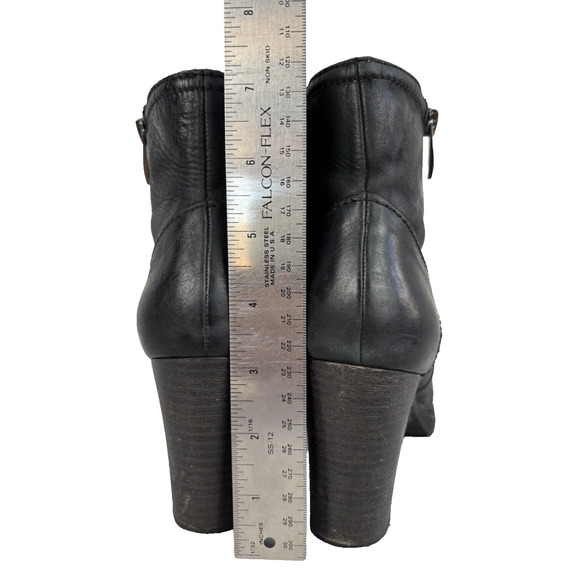 BIALA Black Leather Booties Women Size 6/36M Block Heel Zip-up, Lace-up - Picture 8 of 13